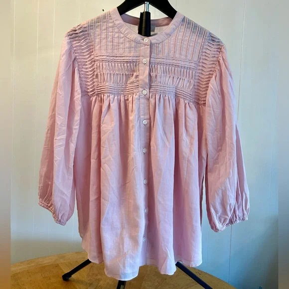 NWT Chenault Blouse. Feminine Boho Barbie pink peasant top with pintucks. Size M - Picture 13 of 13